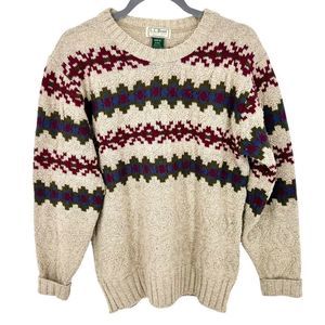 Vintage LL Bean Wool Blend Nordic Fair Isle Pullover Heavy Sweater Womens Medium